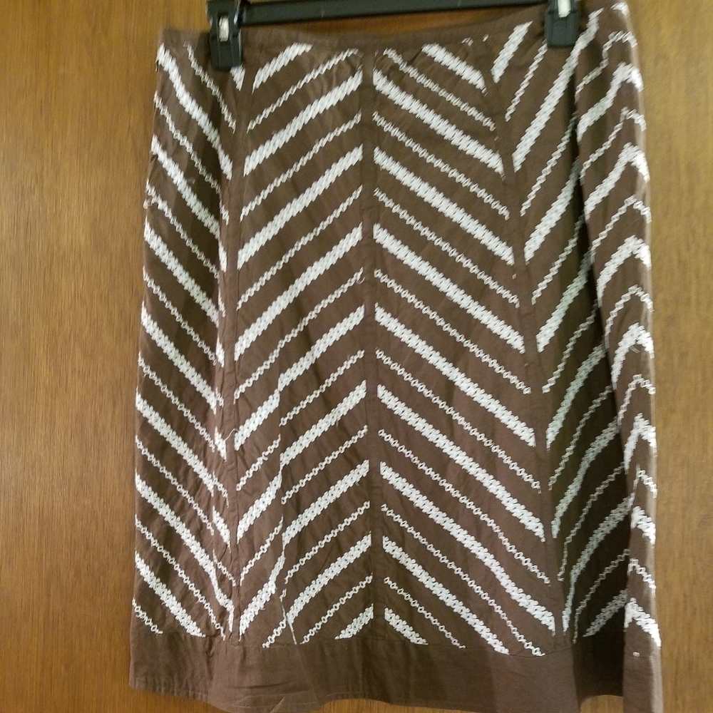 Vintage JH Collectibles Cotton Chevron Skirt 16P Brown and White A-Line